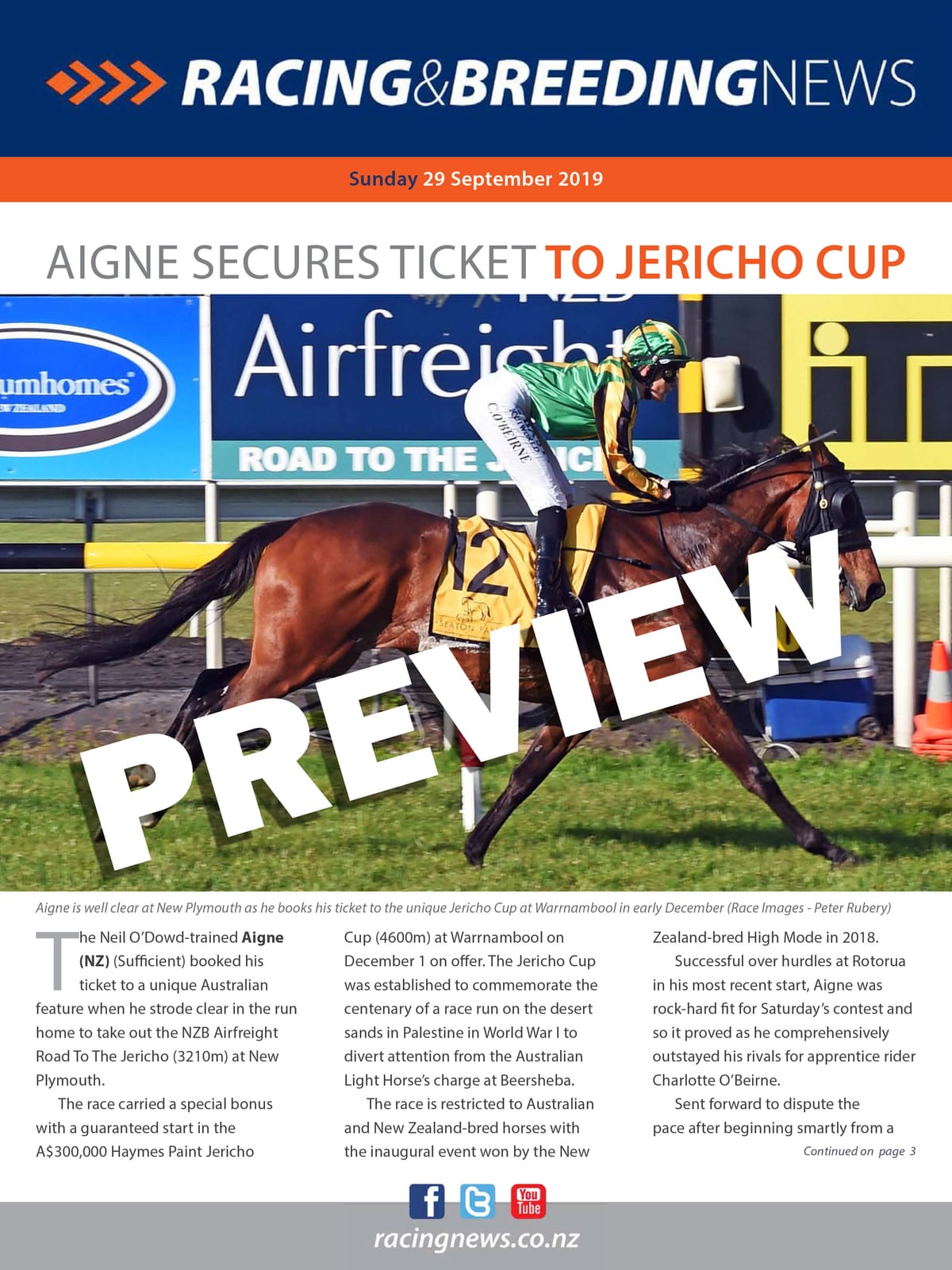 NZ Racing and Breeding News – 29 September 2019