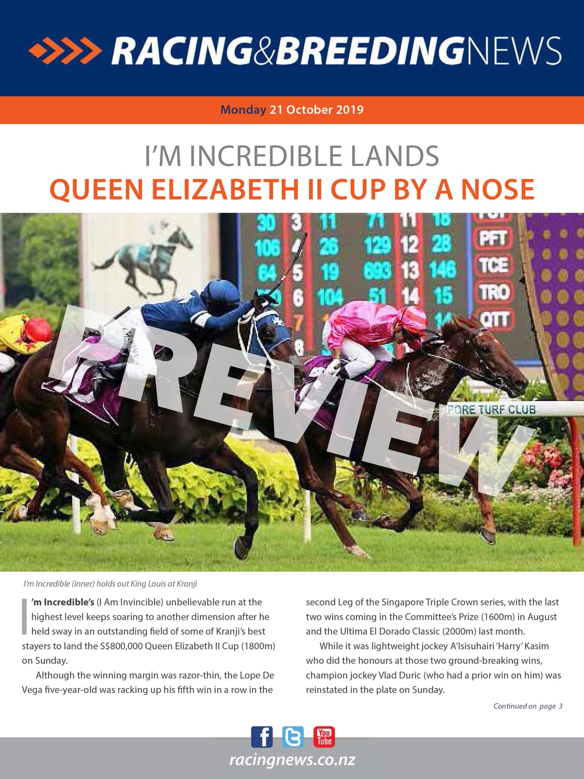 NZ Racing and Breeding News – 21 October 2019