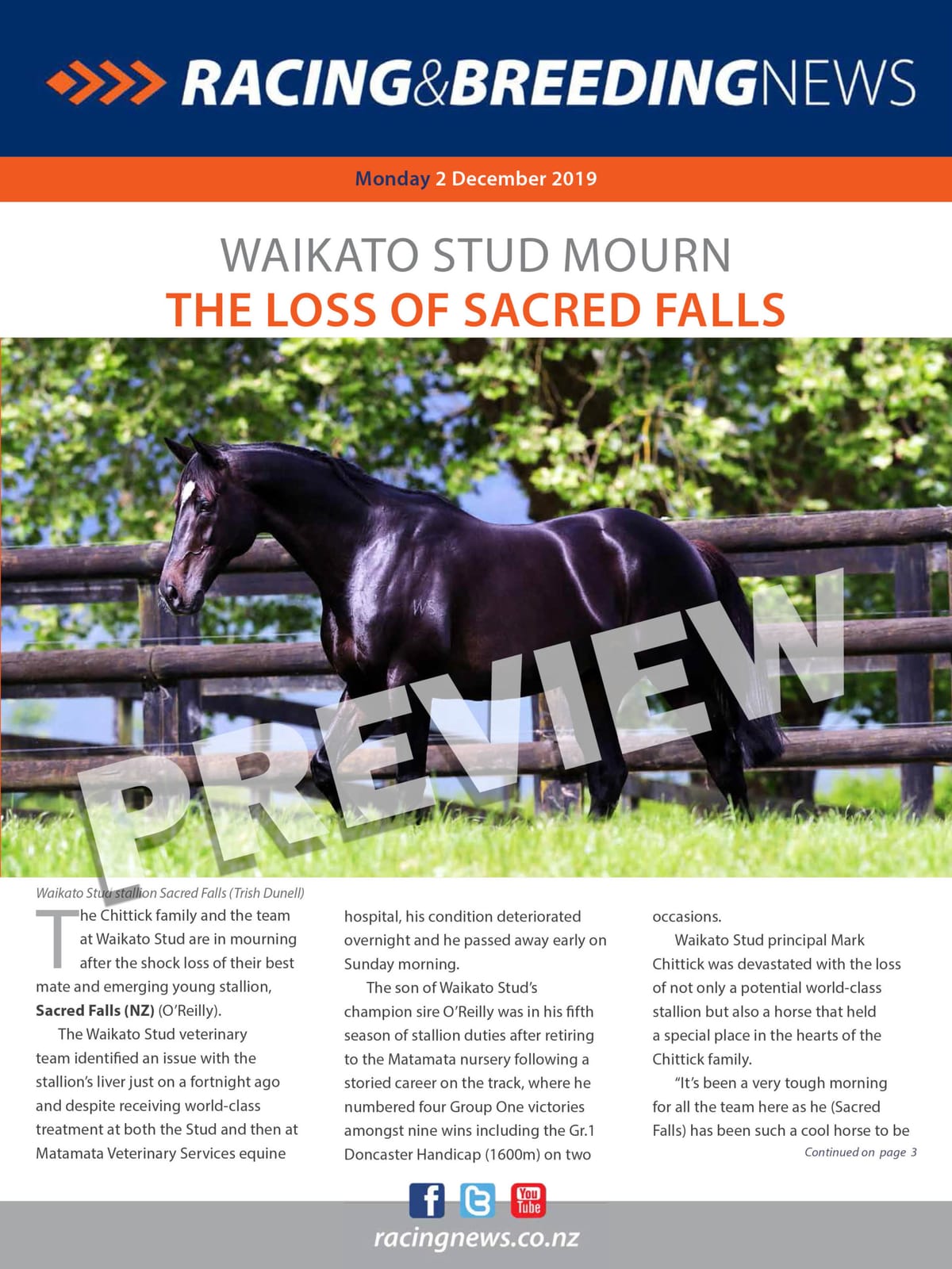NZ Racing and Breeding News –02 December 2019