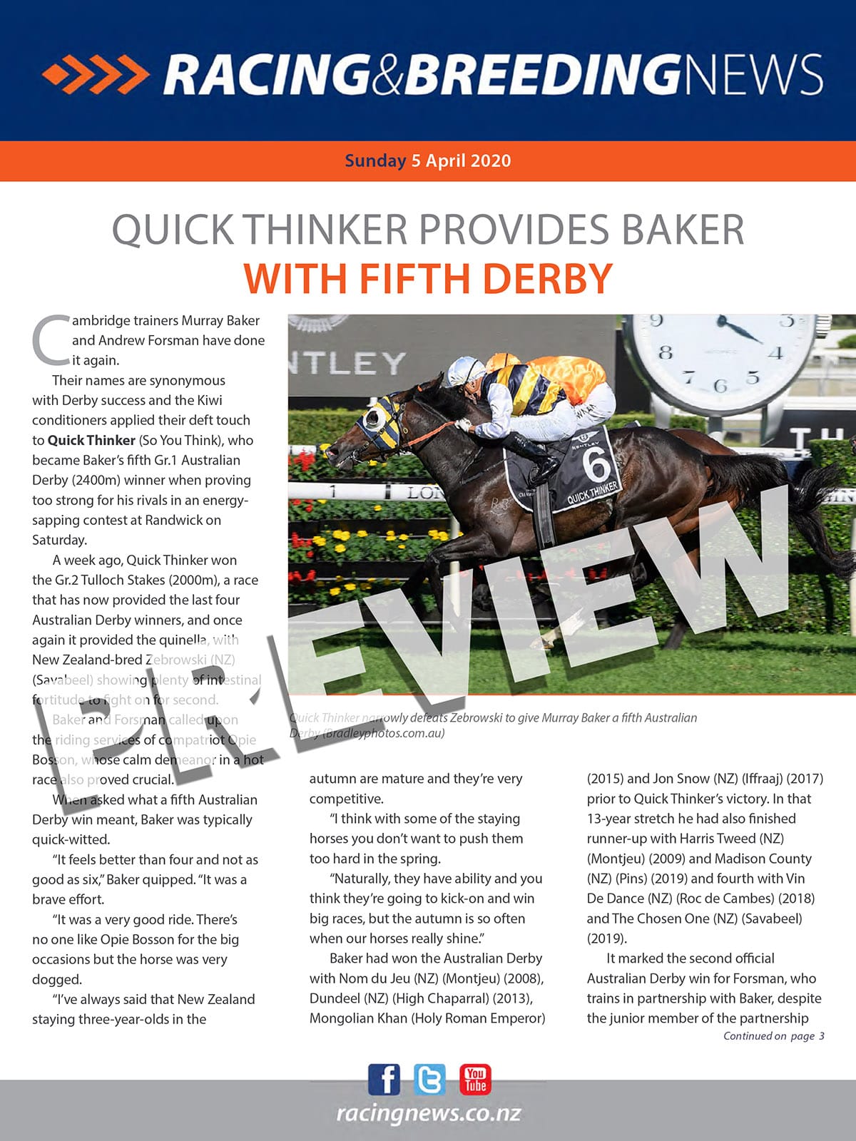 NZ Racing and Breeding News – 05 April 2020