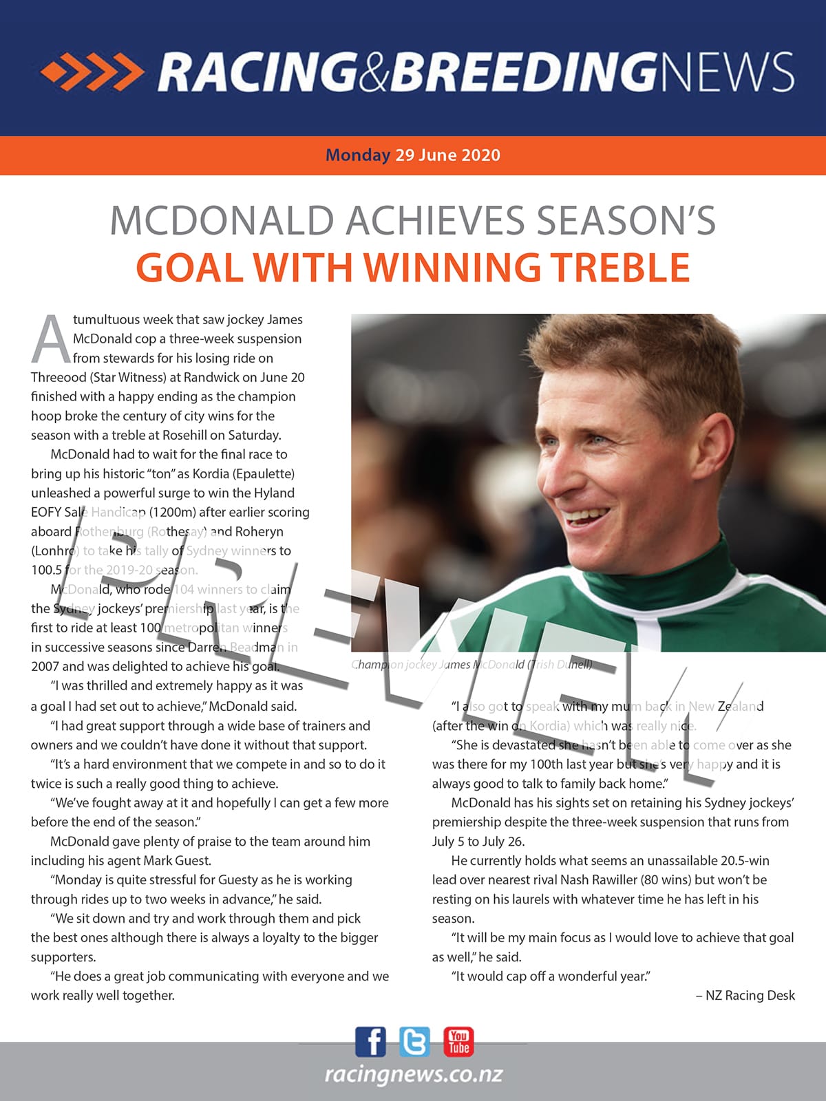 NZ Racing and Breeding News – 29 June 2020