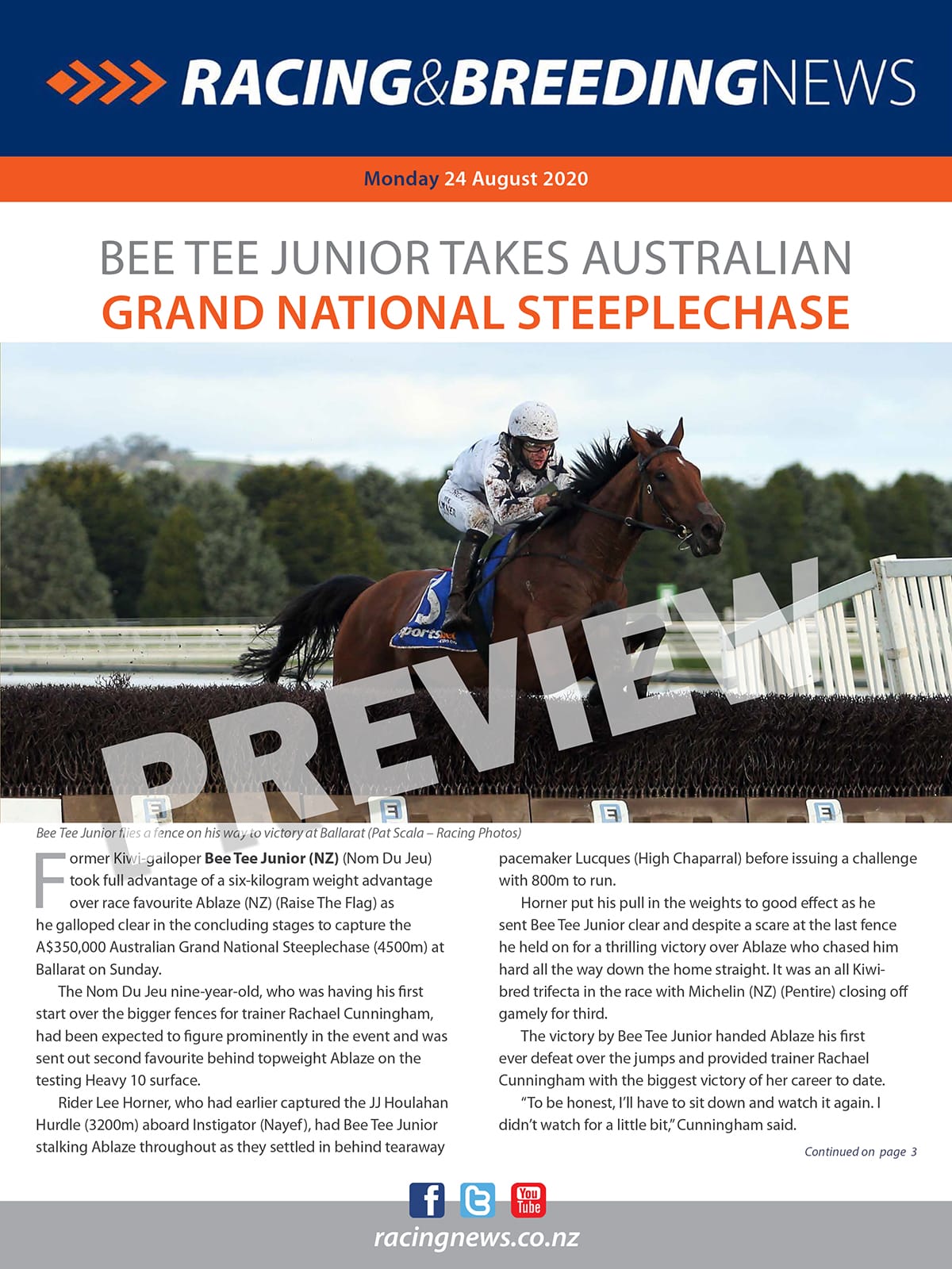 NZ Racing and Breeding News – 24 August 2020