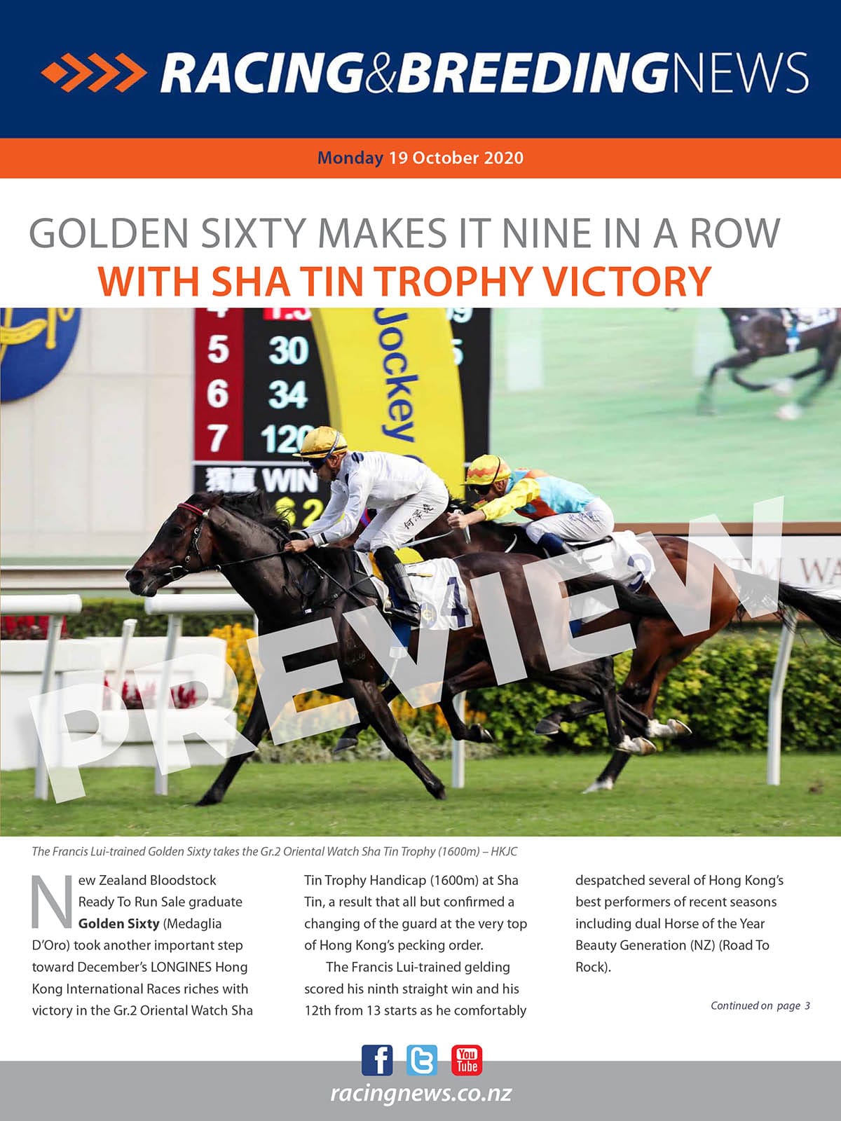 NZ Racing and Breeding News – 19 October 2020