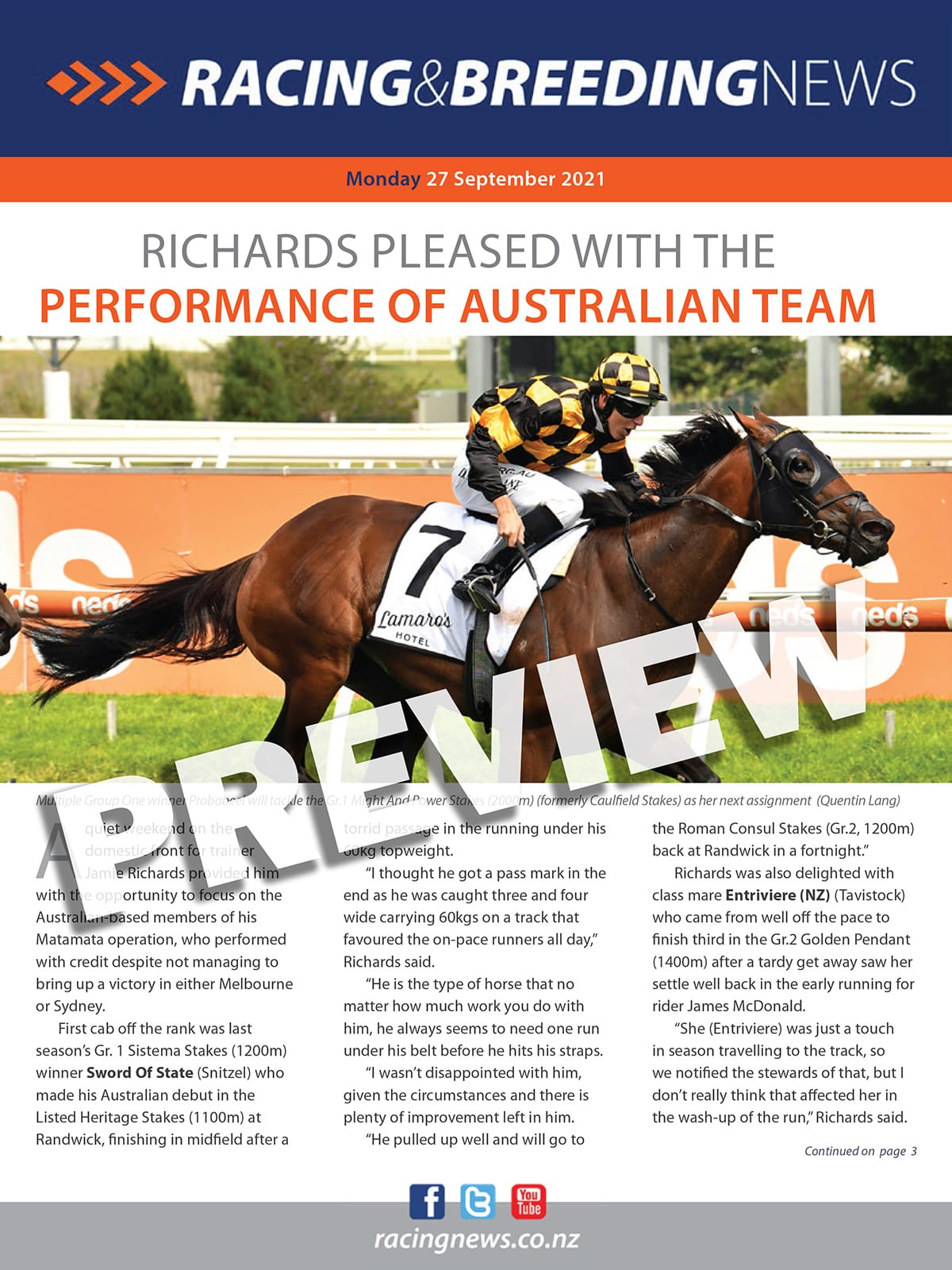 NZ Racing and Breeding News – 27 September 2021