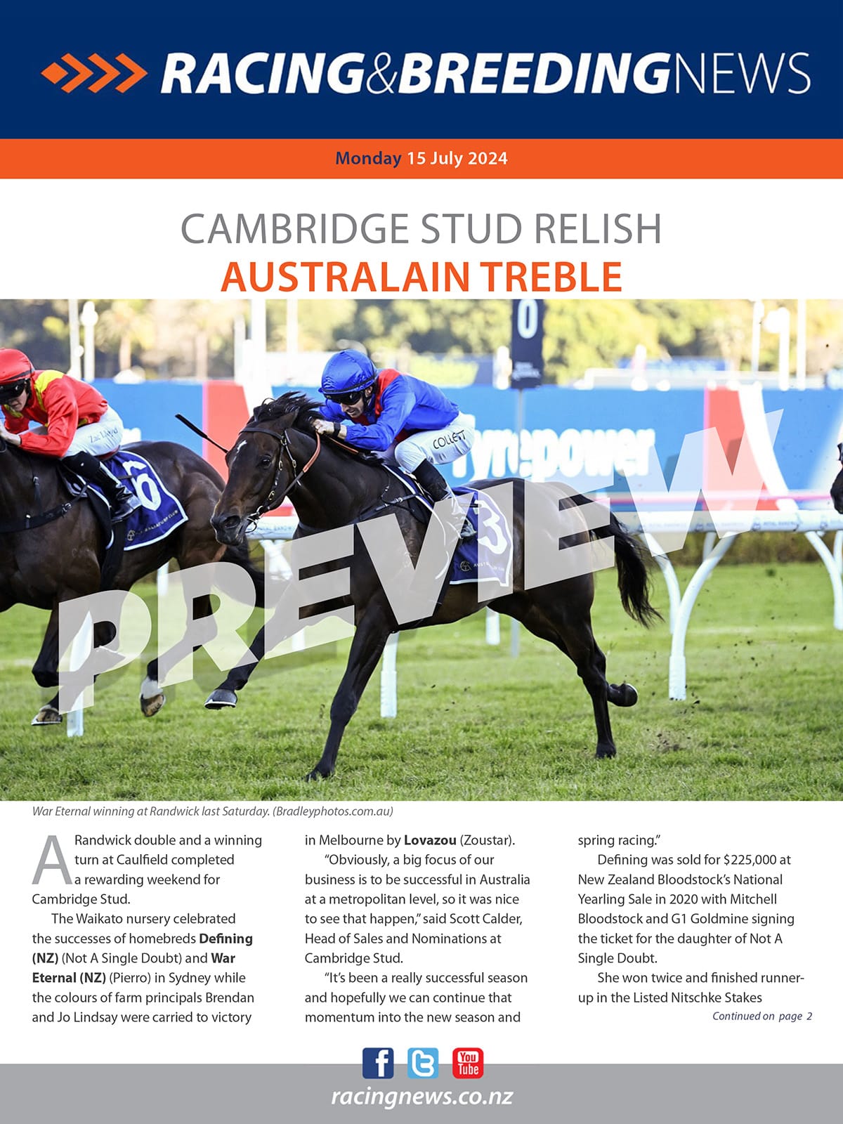 NZ Racing and Breeding News – 15 July 2024