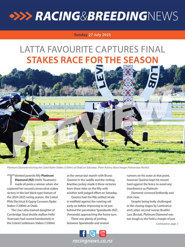 NZ Racing and Breeding News – 27 July 2025