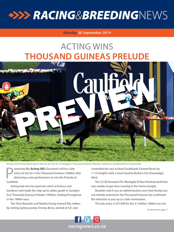 NZ Racing and Breeding News – 30 September 2019