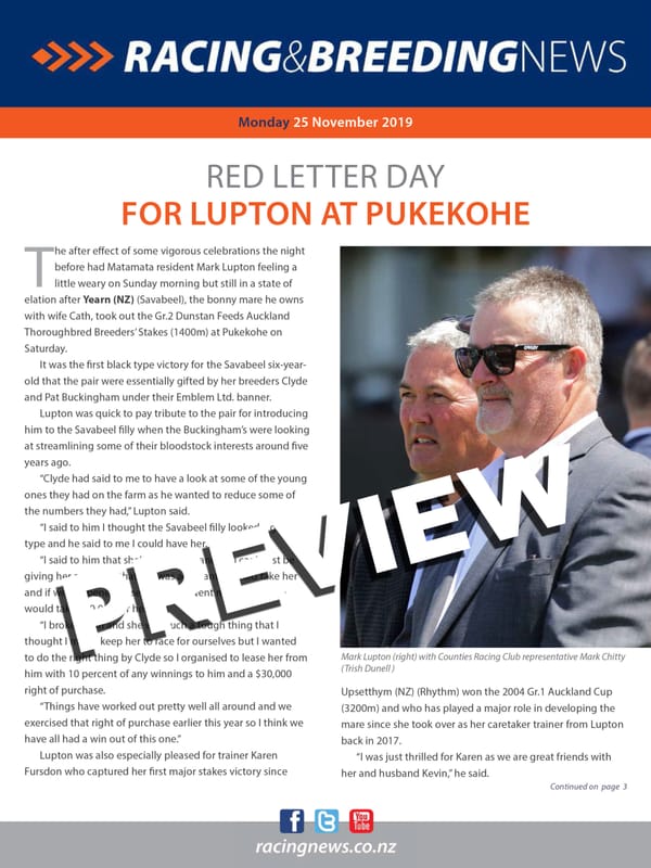 NZ Racing and Breeding News –25 November 2019