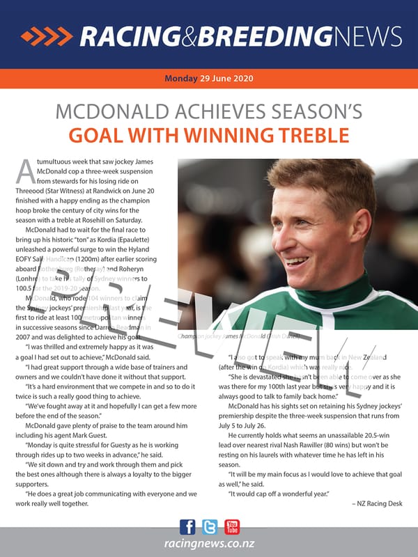 NZ Racing and Breeding News – 29 June 2020