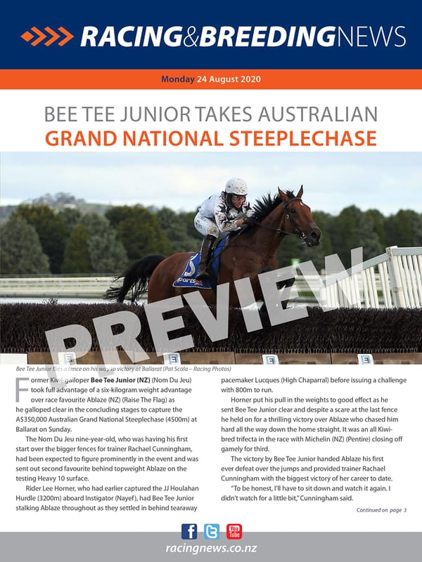 NZ Racing and Breeding News – 24 August 2020