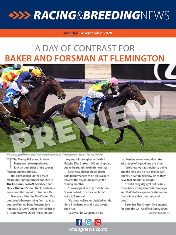 NZ Racing and Breeding News – 14 September 2020