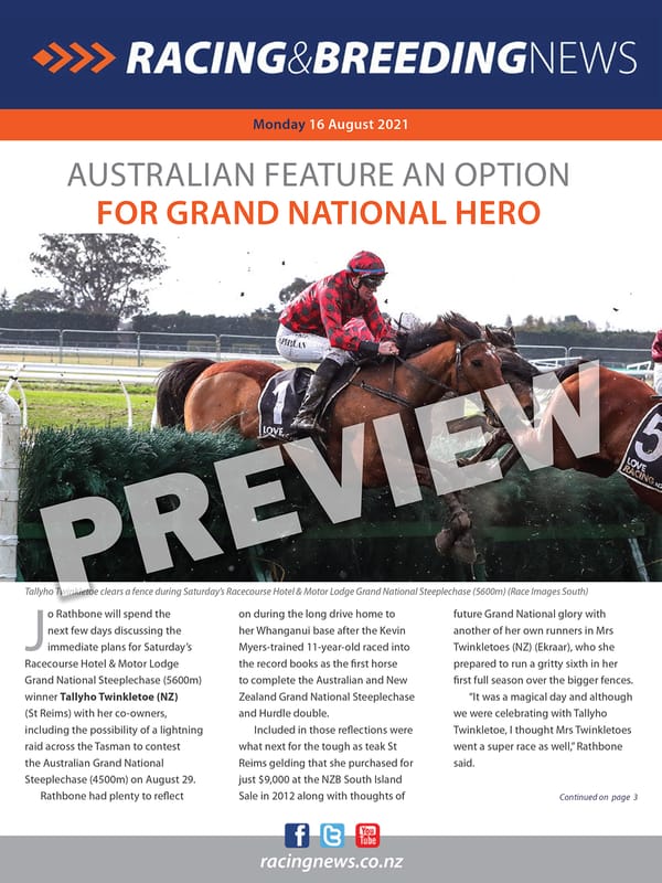 NZ Racing and Breeding News – 16 August 2021