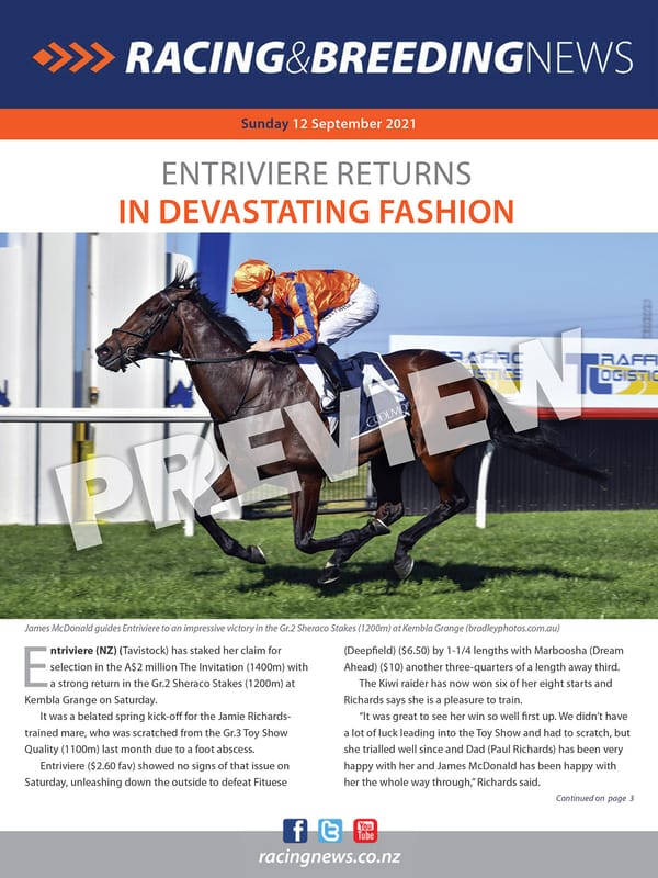 NZ Racing and Breeding News – 12 September 2021