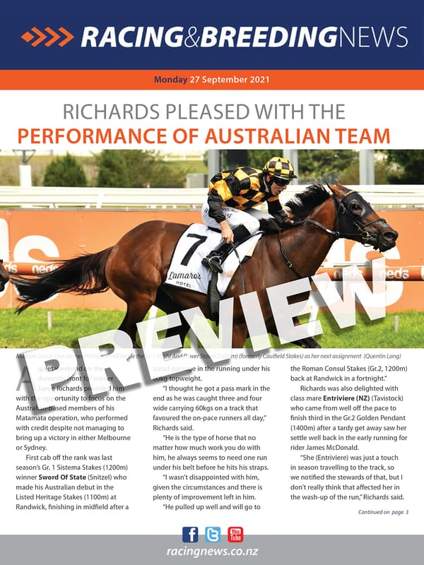 NZ Racing and Breeding News – 27 September 2021