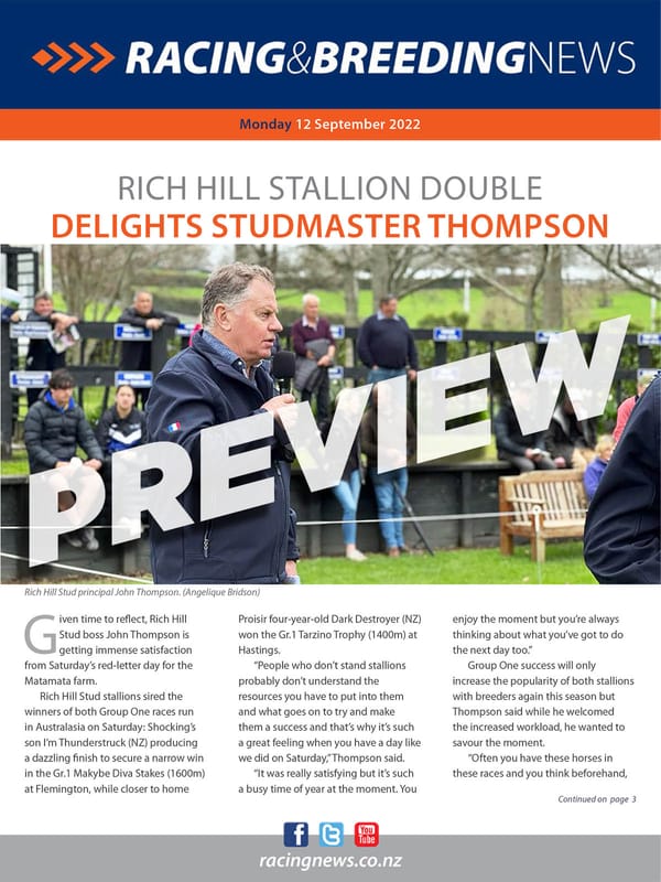 NZ Racing and Breeding News – 12 September 2022