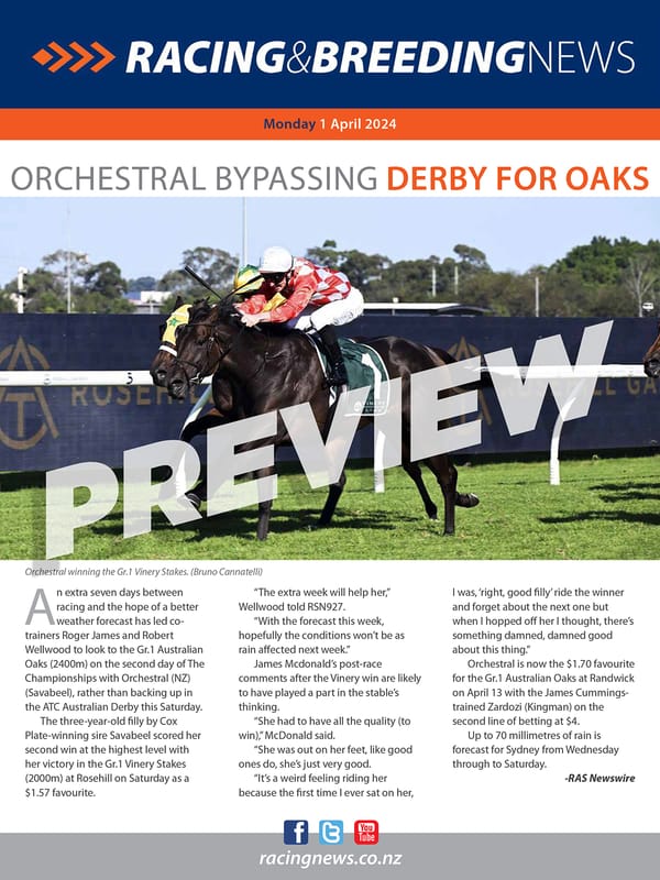 NZ Racing and Breeding News – 01 April 2024